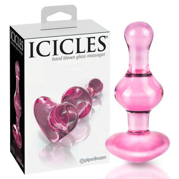 Icicles No. 75 - srdcové skleněné anální dildo (růžové)