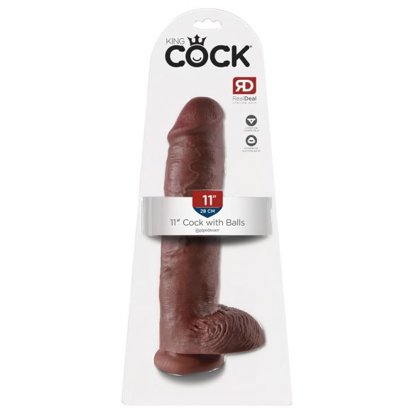 King Cock 11 - velký přísavkový dildo s varlaty (28 cm) - hnědý