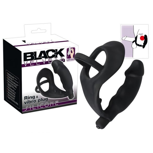 You2Toys Black Velvets Ring& Vibro Plug – krúžok na penis a semenníky s análným vibrátorom (čierny)