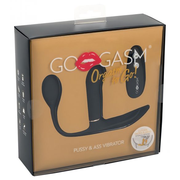 GoGasm Pussy & Ass - dobíjecí, rádiem řízený vibrátor se 3 hroty (černý)