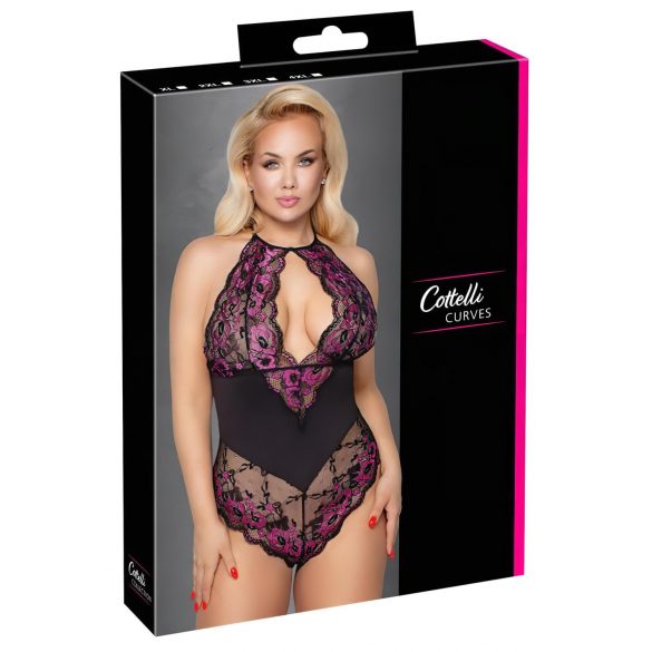 Cottelli Plus Size - květované body (černo-fialové) - 2XL