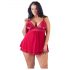 Cottelli Plus Size - krajková, lehká babydoll košilka (červená) - 2XL