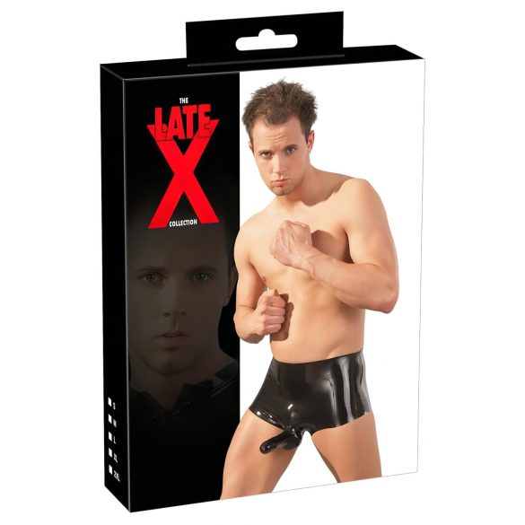 LATEX - boxerky s návlekem na penis (černé)  - L/XL