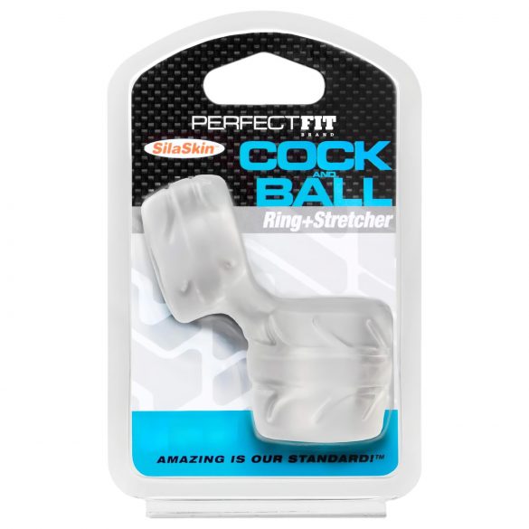 Perfect Fit Silaskin Cock & Ball - kroužek na penis a natahovač varlat (bílý)